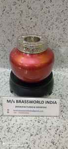 blue <b>small</b> <b>candle</b> light urn with silver leaf engraved funeral supplies Brassworld India - Product Image 6