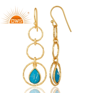 Pendientes Colgantes de Plata de Ley 925 con Baño de Oro y Turquesa Matrix, Último Modelo 2026, para Mujer, Fabricante de Joyería - Product Image 3