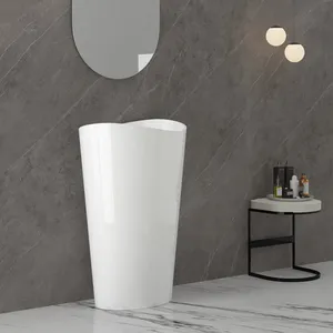 Katı yüzey taşı lavabo çin üretici beyaz müstakil ayaklı lavabo