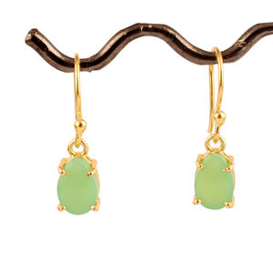 คอลเลคชั่นต่างหูพลอยคาลซิโดนีสีเขียวบางน้ำหนักเบาตุ้มหูทรงลูกแพร์แขวนน้ำหนักเบาของขวัญสำหรับเธอ - Product Image 3