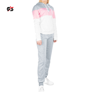 Ensemble de survêtement pour femmes, pull-over à boutons et panneaux de couleur, sweat-shirt à capuche, pantalon de jogging, en molleton de Polyester, vente d'usine OEM - Product Image 5