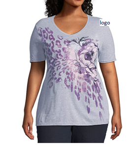 Camiseta de talla grande con cuello en V de manga corta para mujer, camiseta 60% de algodón 28% de poliéster 12% de rayón, ropa de baño importada a máquina de China - Product Image 1