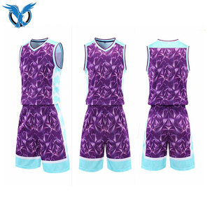 Ensemble de maillots de basket-ball à imprimé géométrique bleu, sans manches, col en V, uniformes à séchage rapide pour adultes, design sublimé unisexe - Product Image 3