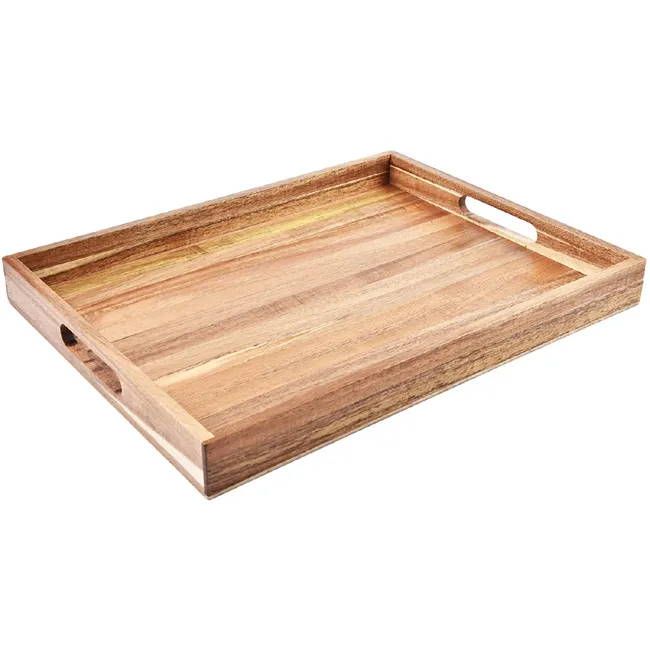 (Acacia Wood Serving Tray) Wooden Brown Square Tray BY KSN