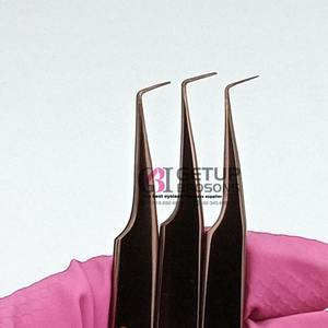Nuevas pinzas profesionales de Extensión de pestañas de acero inoxidable de 90 grados, oro rosa liso con logotipo personalizado, instrumento de belleza - Product Image 1