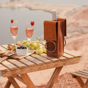 Porte-bouteilles en cuir grainé de haute qualité, porte-bouteille de vin fabriqué à la main, sac de bouteille de vin personnalisé Produit OEM et FBA - Product Image 1