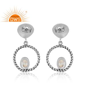 Latest 2026 Oxidized Sterling Silver Natural Rainbow <b>Moon</b> Stone Gemstone Dangle <b>Earring</b> For Women For Women Gift For Her - Product Image 3
