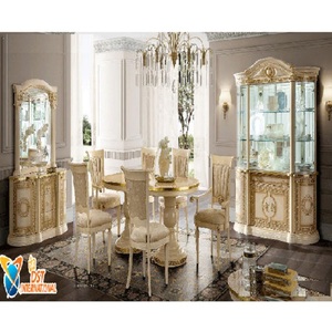 Meilleur ensemble de meubles de salle à manger de luxe italien blanc ensemble de table à manger traditionnel blanc très brillant salle à manger traditionnel blanc très brillant - Product Image 1