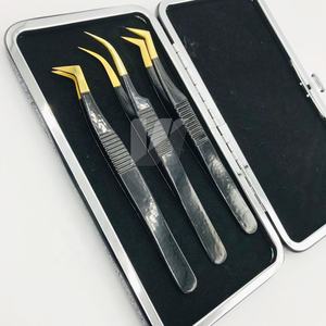 Pinzas japonesas sostenibles de acero inoxidable para extensión de pestañas, logotipo personalizado, puntas de volumen de oro negro, crestas de fácil agarre, Punta puntiaguda - Product Image 2