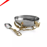 Juego de 2 tazones redondos de metal de diseño moderno, cuencos con diseño de flores doradas y plateadas, vajilla para servir