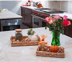 Juego de 2 Bandejas para servir de ratán rectangulares hechas a mano con asa, perfectas para cocina y hogar, suministros al por mayor - Product Image 2