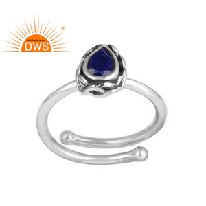 Anillo de Plata de Ley 925 Oxidada Ajustable con Gema de Lapislázuli en Forma de Pera para Niña, Proveedor de Joyería - Product Image 1