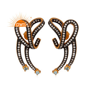 Dws Designer Blue Topaz & Cz Pendiente Chapado en oro Stud Pendiente para mujer Mayorista Pendiente de moda de plata - Product Image 1