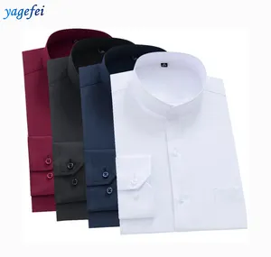 Camisa de algodão liso feita em china, coleira masculina de manga longa