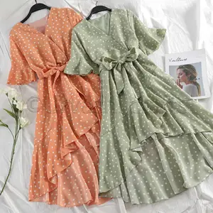 Summer Boho Women Apparel Irregular Polka Dot Ruffle Mini Dress Vintage Girls Party Wear Print Elegant Beach One Pieces Dress