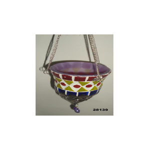 Bougeoir à bougie votive suspendu en verre mosaïque multicolore pour la décoration de la maison - Product Image 1