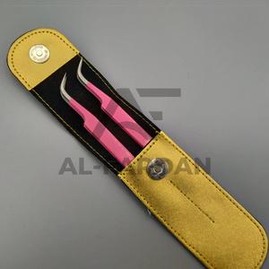 Pince à cils durable en acier inoxydable Pince à épiler rose vif fortement incurvée avec pochette en cuir pour extensions de cils - Product Image 5