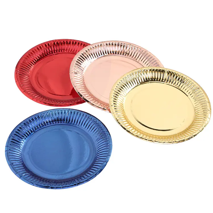 Cross-border Factory Disposable Festival Party Supplies Dinner Cake Plate 7-inch Gold and Silver Paper Plates