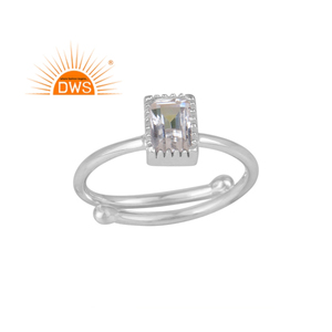 Bague ajustable en argent sterling 925 avec pierre précieuse en quartz taillée en rectangle, sertie dans un cadre, certifiée GIA, pour bijoux féminins - Product Image 1