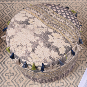 Pouf ottoman rond imprimé bohème personnalisé avec pompons, coussin de sol en coton fait main, repose-pieds, pouf ottoman en gros - Product Image 3
