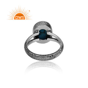 Anillo de Plata de Ley 925 con gema de cobre azul ovalado, joyería ovalada, oxidado - Product Image 4