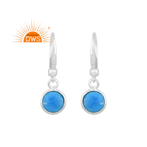 ผู้ผลิตเครื่องประดับต่างหูเงินแท้ประดับพลอยเทอร์ควอยซ์ธรรมชาติ งานฝีมืออินเดีย - Product Image 1