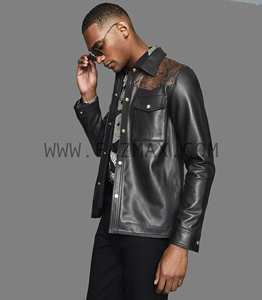 Chaqueta de cuero estilo camisa con estampado de serpiente para hombre 2024 - Product Image 2