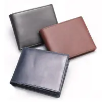 Billetera de cuero genuino para hombre, billetera con grabado de logos personalizados, bolsillo corto