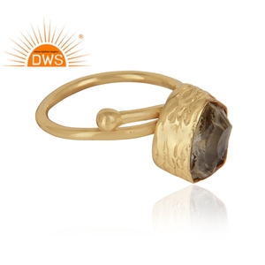 แหวนพลอยซิทรีนหยาบทำด้วยมือแหวนทองเหลืองชุบทองเครื่องประดับแฟชั่นคอลเลกชันขายส่งคลาสสิก - Product Image 2