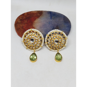 Boucles d'oreilles en pierre kundan en laiton plaqué or pour filles et femmes, nouveau styliste indien tendance - Product Image 4