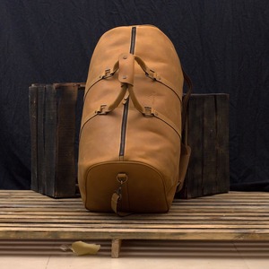 Bolsa de viaje grande de cuero genuino Bolsa deportiva de equipaje de mano de lona de fin de semana marrón vintage - Product Image 4