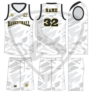 Conjunto de Uniforme de Baloncesto Sublimado Personalizado, Estampado Geométrico Blanco, Cuello en V, Sin Mangas, Secado Rápido, Unisex para Adultos - Product Image 1