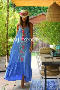 Vestido Largo Maxi Bohemio con Bordado Floral, Estilo Casual Ecológico, con Encaje, Volantes en la Parte Inferior y Abertura Trasera, para la Playa - Product Image 3