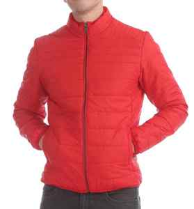 เสื้อแจ็คเก็ตพัฟเฟอร์ฤดูหนาวสำหรับผู้ชาย สีแดงล้วน คุณภาพสูง ผลิตตามสั่ง ผลิตจากโพลีเอสเตอร์/ไนลอน เป็นมิตรต่อสิ่งแวดล้อม ซิปอย่างดี น้ำหนักเบา กันลมได้ดี - Product Image 1
