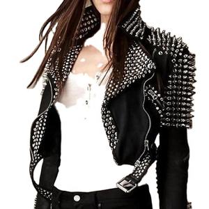 Chaqueta de cuero con tachuelas Punk para mujer, remaches negros lavados de PU para motorista, abrigo de moda Rock, talla grande, Primavera, nueva - Product Image 1