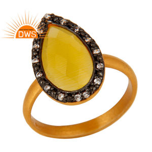 Handcrafted 22k Gold Plated 925 Sterling Silver Yellow <b>Moonstone</b> Pear Shape Gemstone Ring Classic Collection - Product Image 1