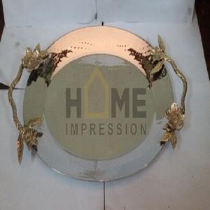 Floral Gold Metal Round <b>Mirror</b> Decorative Luxury <b>Tray</b> - Product Image 2