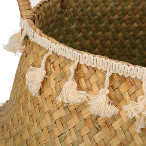 Handmade Colorful <b>Seagrass</b> Belly <b>Basket</b> Water Hyacinth Plant Pot Handle Foldable Eco-Friendly Laundry Storage <b>Lid</b> Sustainable - Product Image 4