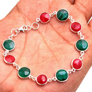 Bracelet rose d'émeraude pour femme, bijou fait à la main, en pierre précieuse, cadeau pour elle, 925 - Product Image 2