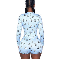 Pyjama une pièce licorne en nylon tricoté doux personnalisé, col en V, grande taille, sexy, pour femme adulte, motif animal, manches longues, été