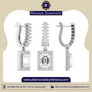 ต่างหูทองขาวบริสุทธิ์14K สำหรับผู้หญิงสวยและสวยด้วยเพชรแท้ - Product Image 2