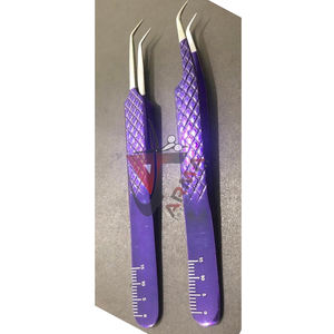 Pince à épiler d'extension de cils enduite bleue pince à cils en acier inoxydable sous marque privée - Product Image 1