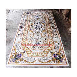 Mesa de comedor con incrustaciones de piedra Pietra Dura de mármol blanco con forma Rectangular - Product Image 1