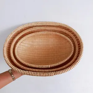 全尺寸越南传统椭圆形竹编餐篮托盘手工编织竹篮托盘厨房水果篮
