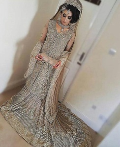 Designer Indian and Pakistani <b>Silk</b> Beige <b>Kurta</b> Lehenga with Heavy Zardozi Work for Wedding/Party Wear 2025 Collection - Product Image 1