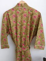 Robe Kimono indienne 100% coton, 2 pièces de bonne qualité, tenue Kimono, couleur verte, imprimé Floral, vêtements de nuit, femme