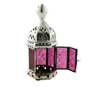 Meilleure qualité nouvelle lanterne suspendue marocaine faite à la main en verre rose sur aluminium avec bougeoir fermé pour la décoration de Noël - Product Image 2