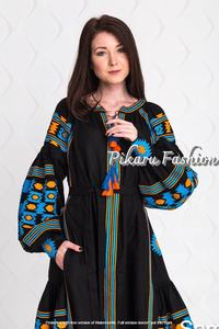 Color sólido de alta calidad largo bordado de manga completa de las mujeres vestidos de fiesta vestido - Product Image 3