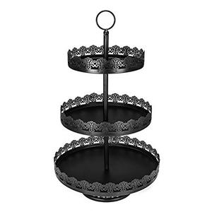 Wholesale Supply New Design Eco-Friendly <b>3</b>-<b>Tier</b> Black Metal <b>Cake</b> <b>Stand</b> with Customized Size for Party Serving Indian Supplier - Product Image 2