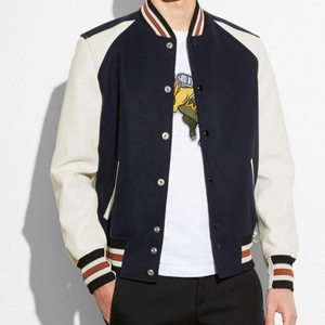 Nouvel arrivage de vestes de baseball à la mode pour hommes manches en cuir véritable broderie décoration Letterman Biker jeunes adultes - Product Image 1